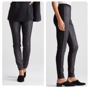 Eileen Fisher Black Lamb Leather Panel Leggings / Pants Viscose Ponte Size Small